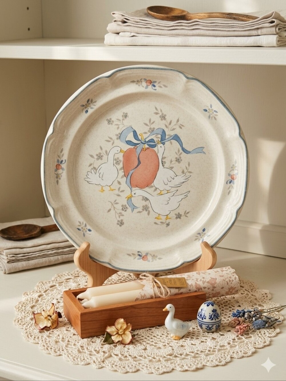 Vintage International China Marmalade Plate | 1980s Cottagecore Geese Stoneware